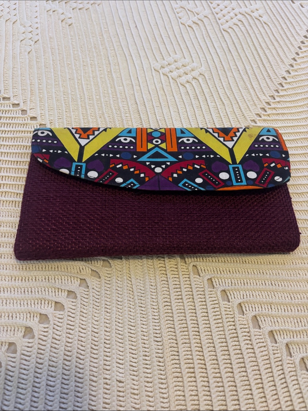 Purple Patterned Flap Clutch Wallet - Unbranded